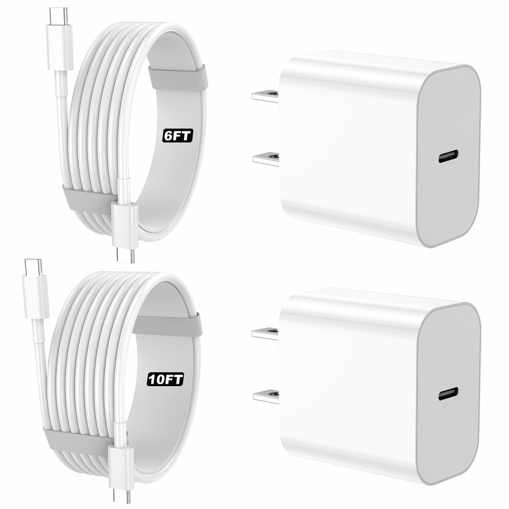 IPhone Charger, 2 Pack PD 20W Adapter Wall Fast Charger with 6&10ft White USB C Cable Compatible with iPhone 17 16/15/ipad and more