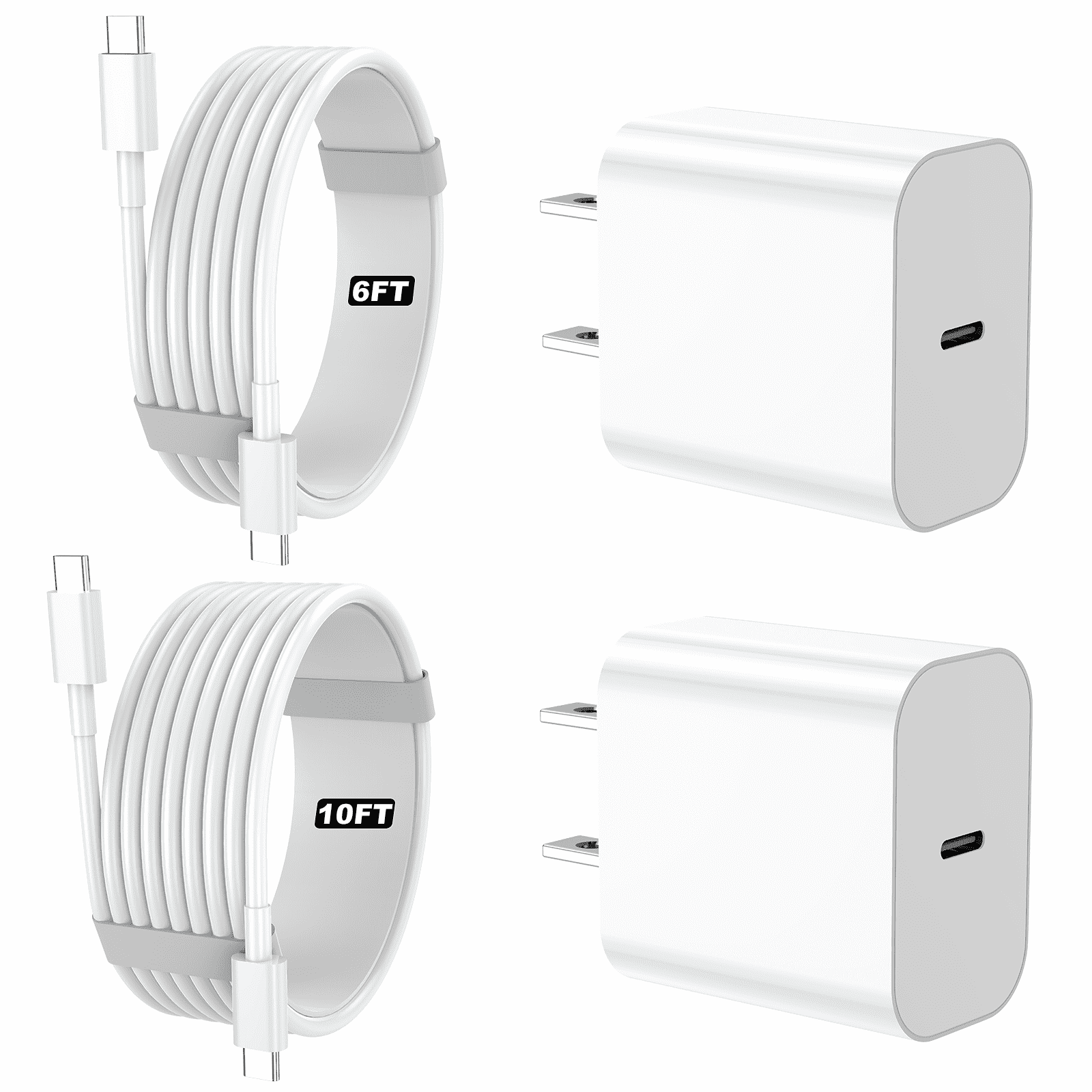 IPhone Charger, 2 Pack PD 20W Adapter Wall Fast Charger with 6&10ft White USB C Cable Compatible with iPhone 17 16/15/ipad and more